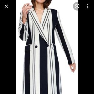 Zara Black White Long Striped Coat